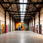A revitalized industrial warehouse as a cultural center.**

Prompt: "Transformed old industrial warehouse, vibrant cultural center, local artists exhibiting art, community gathering, warm lighting, celebrating creativity, urban revitalization, Portugal, Instagram style."

**