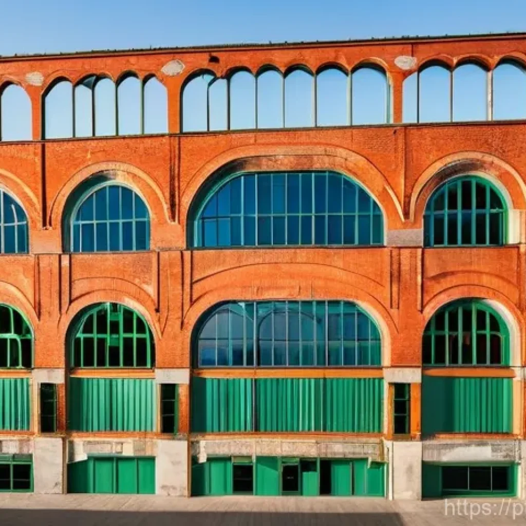 전환된 폐공간의 도시 재생 효과 - **Prompt:** A dynamic, wide-angle shot capturing the adaptive reuse of a grand, abandoned industrial...