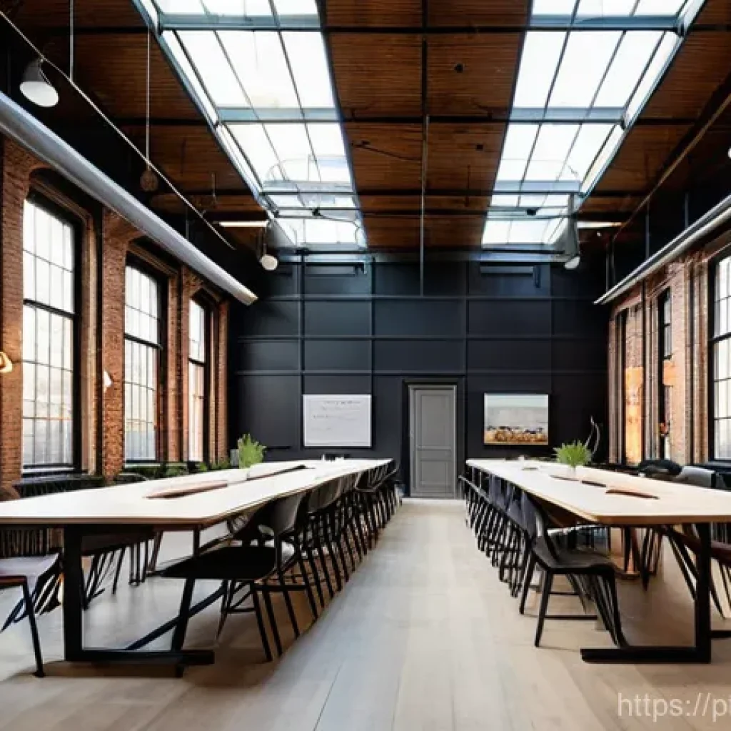 폐공간 활용을 위한 청소년 참여 방안 - **Revitalized Industrial Innovation Hub:** A dynamic interior scene of a beautifully restored, old i...