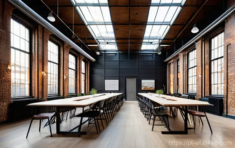폐공간 활용을 위한 청소년 참여 방안 - **Revitalized Industrial Innovation Hub:** A dynamic interior scene of a beautifully restored, old i...