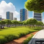 Home 19 폐공간 생태적 전환의 생애 주기 평가 - A vibrant urban park revitalized from an abandoned industrial site in a Brazilian city, featuring lu...