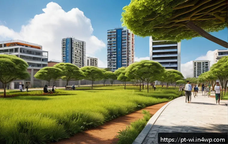 폐공간 생태적 전환의 생애 주기 평가 - A vibrant urban park revitalized from an abandoned industrial site in a Brazilian city, featuring lu...