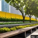 Home 18 폐공간 생태적 전환의 교육적 가치 - A vibrant urban park scene inspired by Parque Minhocão in São Paulo, showing a repurposed elevated h...